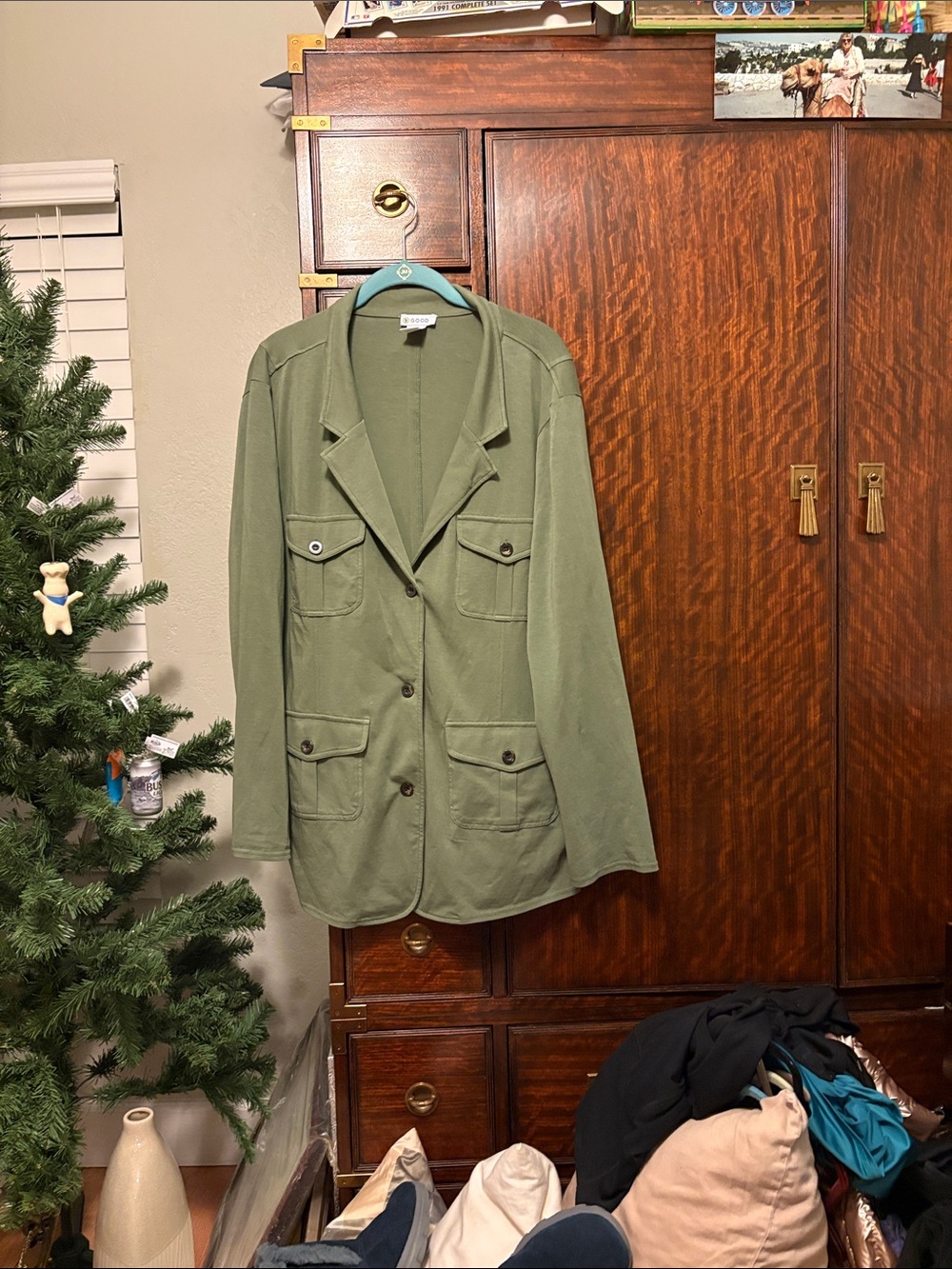 Women's Olive Green Military-Style Blazer Jacket